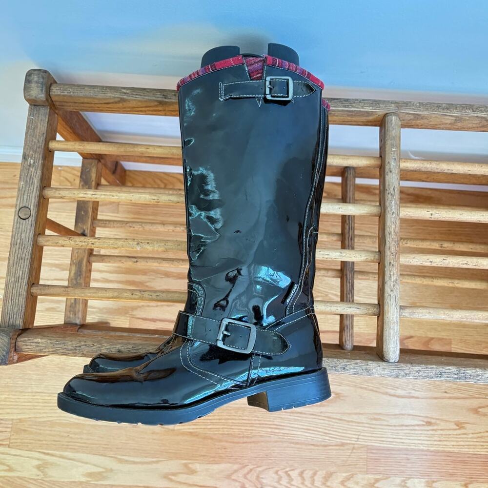 VTG Sporto boots Pauline 9us Black Buckle Patent Leather Waterproof 60's  Style - Picture 2 of 7